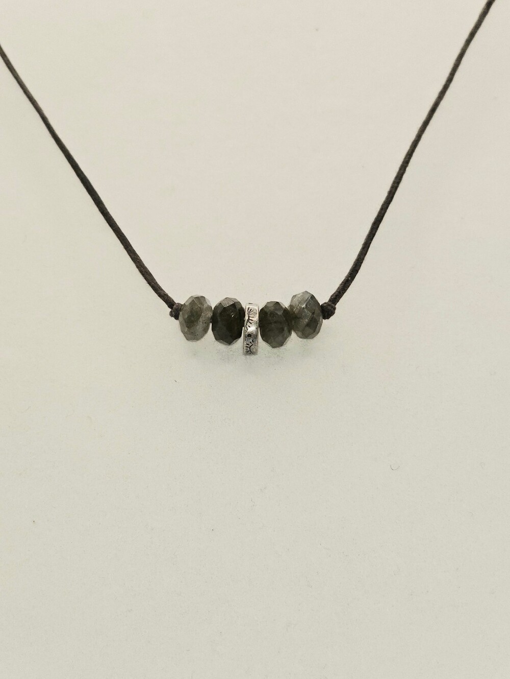 Peyote Bird Labradorite and Quartz Bead Leather Necklace - Picture 11 of 14